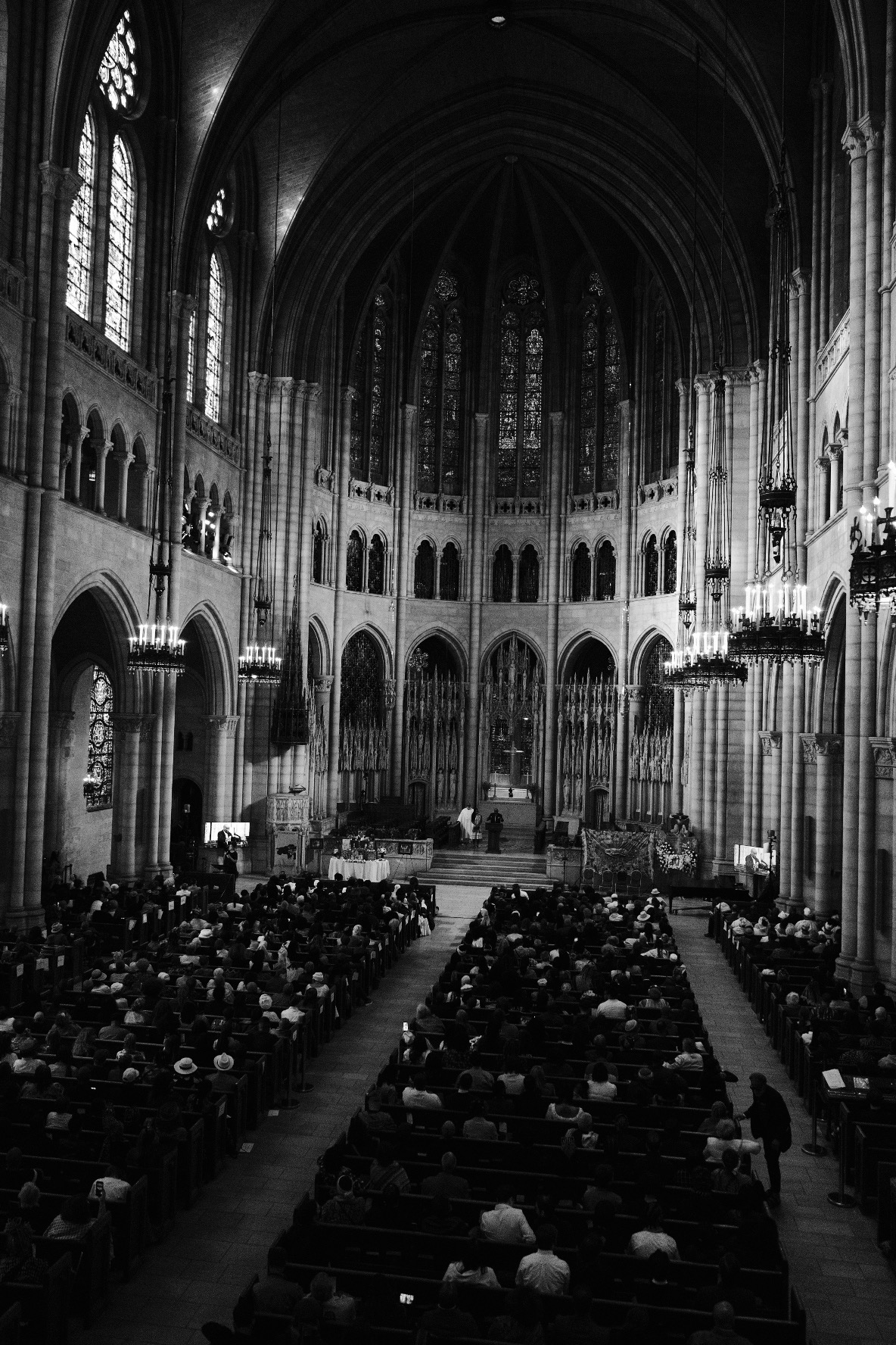 A gathering in a cathedral